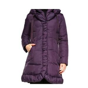 Tahari Down Puffer Coat Shawl Collar Quilted Zipper & Snap Purple Size M (READ)